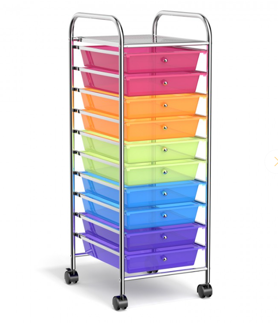 10 Drawer Rolling Storage Cart Organizer with 4 Universal Casters, Scratch and Dent