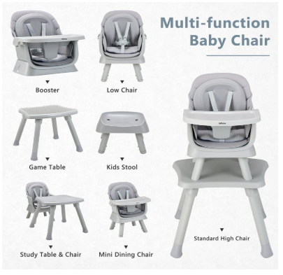 INFANS 8 in 1 Baby High Chair, Convertible Highchair for Babies and Toddlers - Light Blue