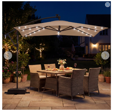 8 x 8 Square FT Solar LED Offset Cantilever Patio Umbrella with 360° Rotation-Rustic Brown