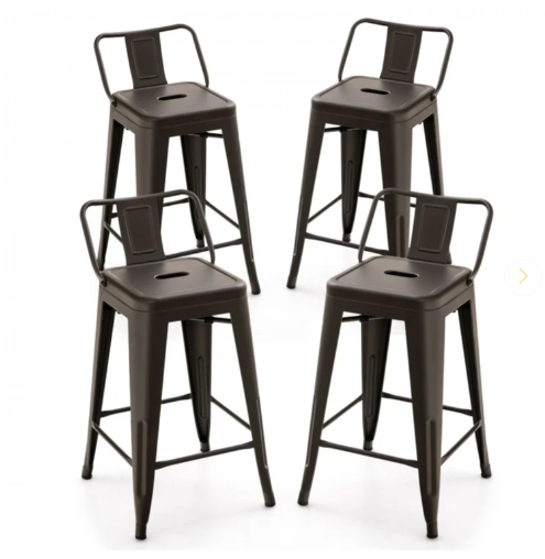 Set of 4,  24 Inch  Side Chairs with Rubber Feet and Removable Back, Gunmetal