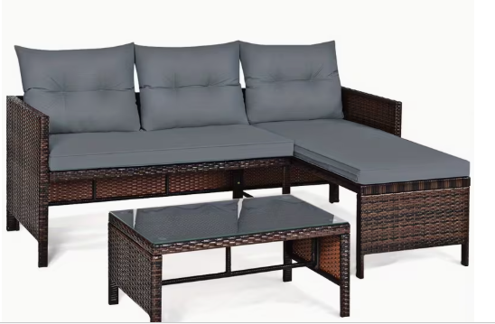 3pcs Outdoor Wicker Rattan Sofa Set for Patio (Assembled) [Customer Return]