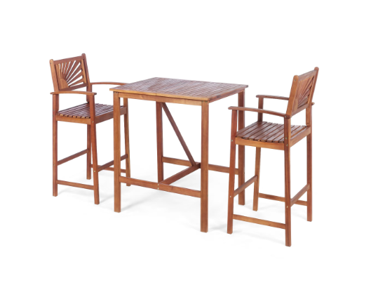 3PCS Bar Set Acacia Wood Bar Height Patio Bistro Dining Set Outdoor [Scratch and Dent] (Assembled)