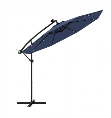 SPECIAL - 10 Feet Patio Offset Umbrella with sandbag plus 32 Solar-Powered LED Lights-Navy (see Description)