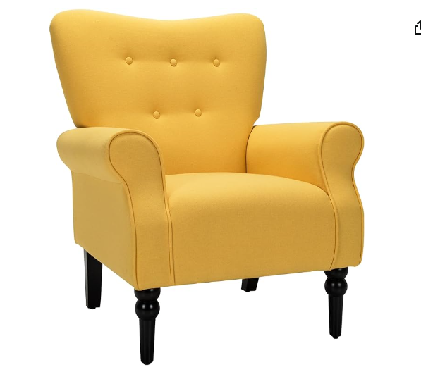Comfortable Modern Chair w/Rubber Wood Legs, Yellow