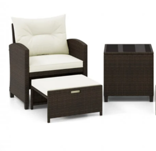 2 Piece Patio Rattan Furniture with Ottoman, coffee table not included- Fully Assembled