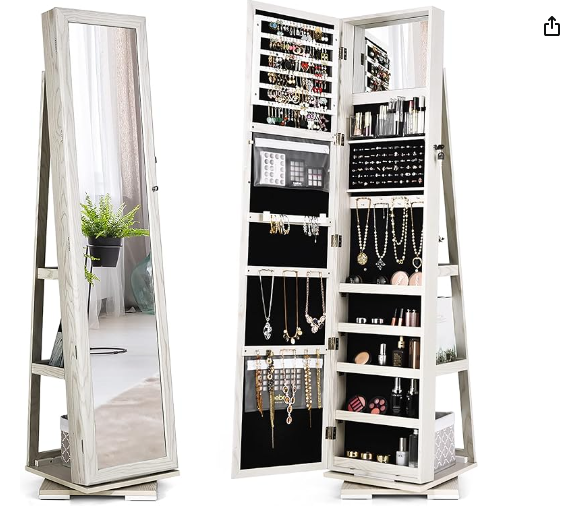 360° Rotating Mirrored Jewelry Cabinet Armoire  with Mirror