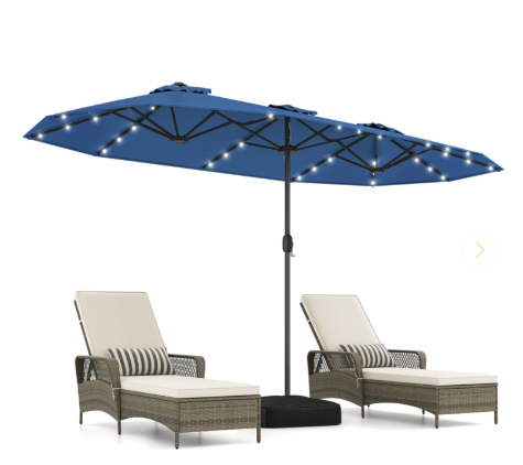 13FT Double-sided Patio Umbrella with Solar Lights - Navy (Assembled)