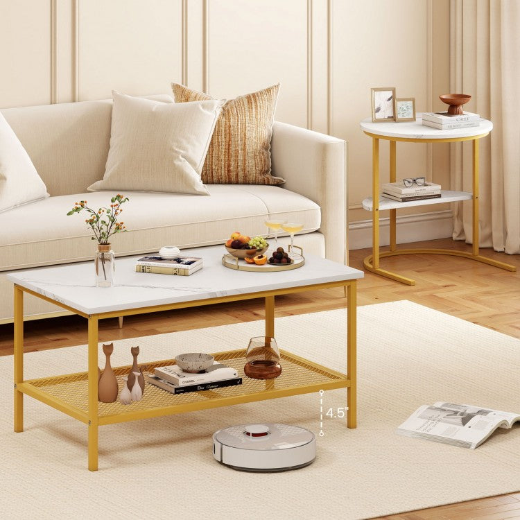 2-Tier Rectangle Coffee Table and Side End Table with Storage Shelves- (Scratch and Dent)