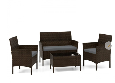4 Piece Patio Rattan Conversation Set with Cozy Seat Cushions-Grey  (Assembled)