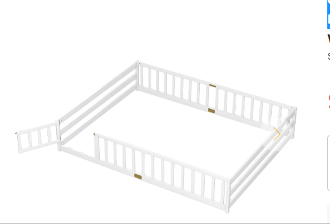 SPECIAL - Queen Size Montessori Floor Bed Frame with Full Length Safety Guardrails-White