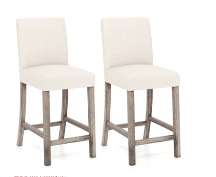 Set of 2, Counter Height Bar Stools with Back and Footrest (Fully Assembled)