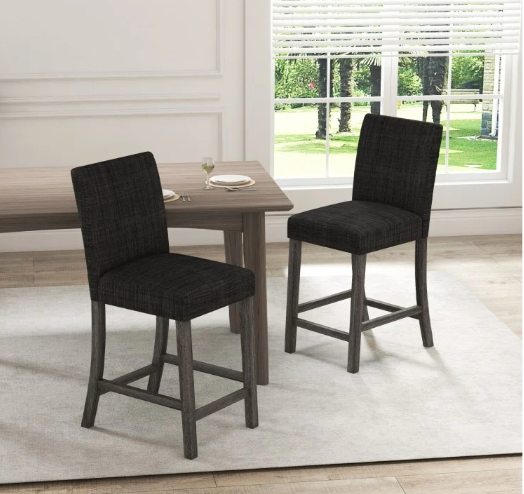 Set of 2 - Counter Height Bar Stools with Back and Footrest-Gray