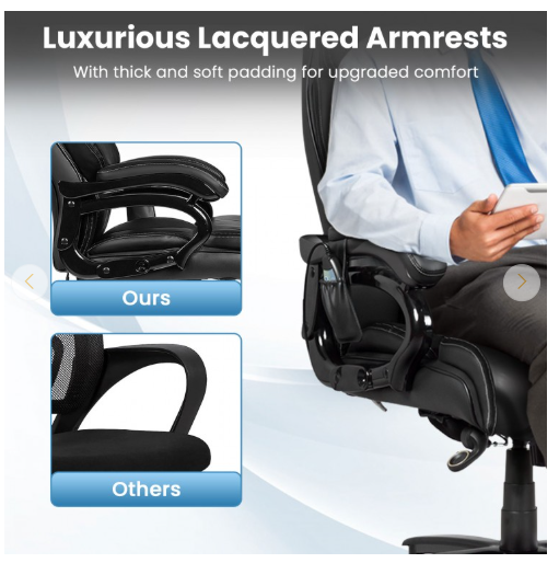 Big and Tall 400 Pounds PU Leather Massage Office Chair-Black (Assembled)