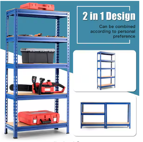 Blue 5-Tier Metal Storage Shelves 60 in. Adjustable Shelves