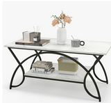 2-Tier Industrial Coffee Table Rectangular with Storage Shelf White