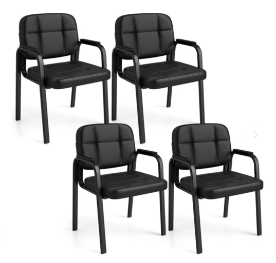 Set of 4,Waiting Room Guest Chair with Mixed PU Leather and Integrated Armrests-Black (Assembled)