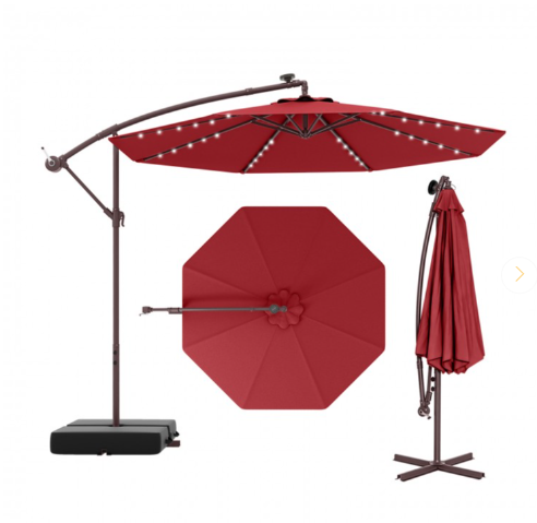 10 Feet Patio Offset Umbrella with 40 Solar-Powered LED Lights-Wine (Assembled)