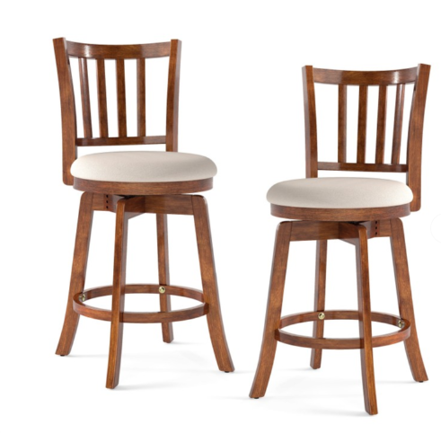 Set of 2, 360° Rotating Counter Height Chairs with Upholstered Seat and Backrest (Assembled)