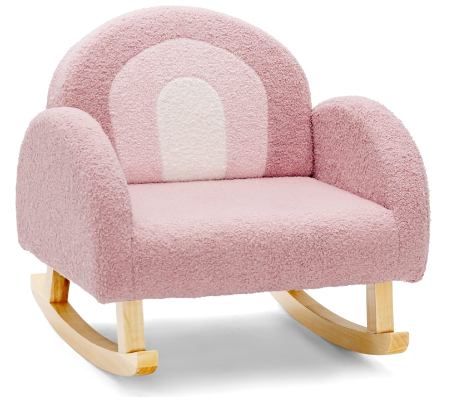 Toddler Rocking Chair with Solid Rubber Wood Frame Soft Velvet Cover-Pink (See Description)