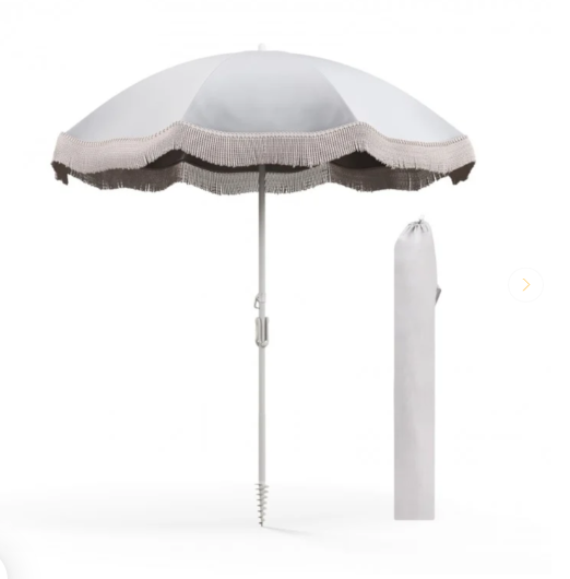 6.5 FT Beach Umbrella with Fringe Outdoor Tassel Umbrella with Push Button Tilt - Light Grey
