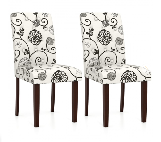 Button Tufted Fabric Upholstered Wooden Dining Chair Set of 2 with High Curved Back
