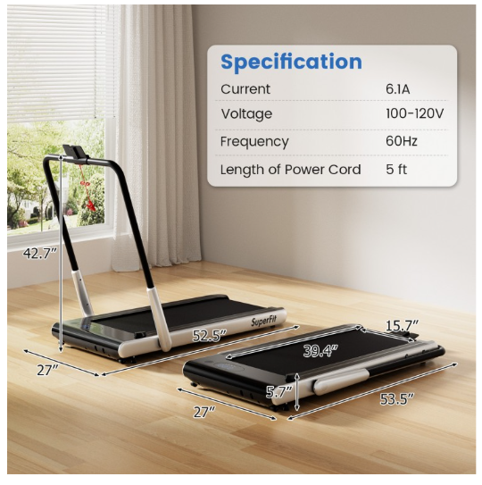 *SPECIAL* Folding Treadmill 2-in-1 with Remote Control -White (Shipping Damage)