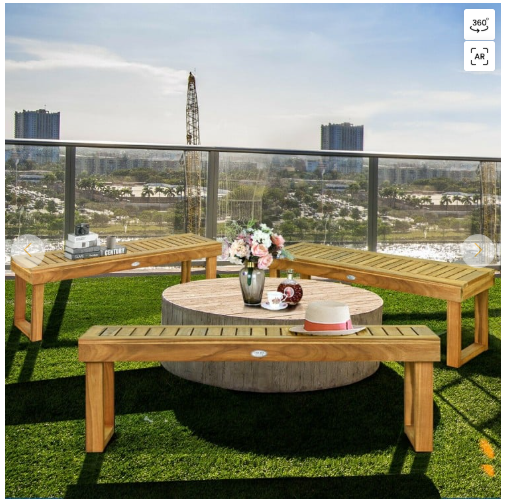 Acacia Wood Dining Bench with Slatted Seat (Fully Assembled)