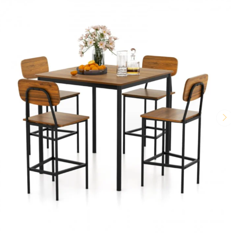 5-Piece Counter-Height Dining Bar Table Set with 4 Bar Chairs-Walnut (Fully Assembled)