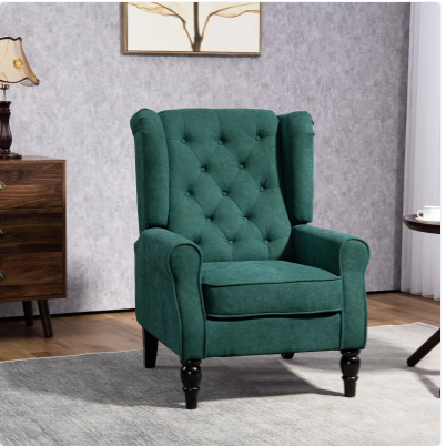 Fabric Accent Chair, Button Tufted Armchair, Dark Green (Assembled)