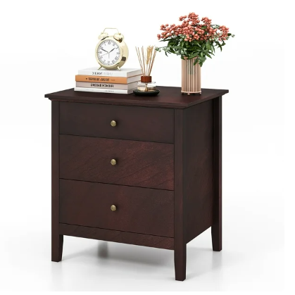 3-Drawer End Table Nightstand Beside Accent Table Brown Bedroom (Fully Assembled)