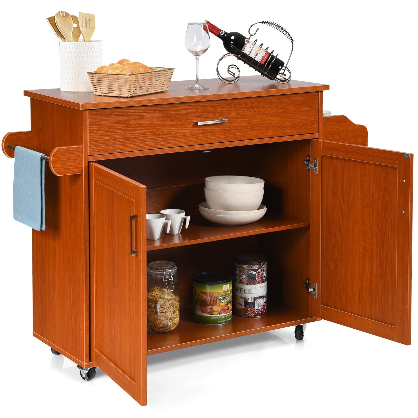 Rolling Kitchen Island Cart with Towel and Spice Rack-Orange - Scratch and Dent - (Assembled)