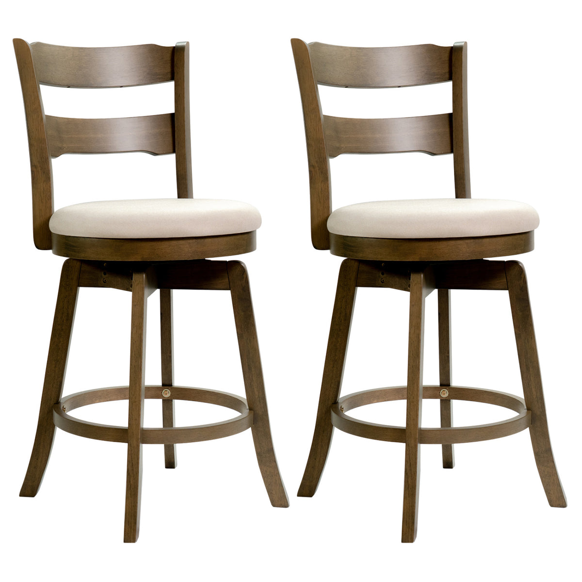 Set of 3 -25 Inch Swivel Counter Barstools with Backrest & Upholstered Seat-Beige