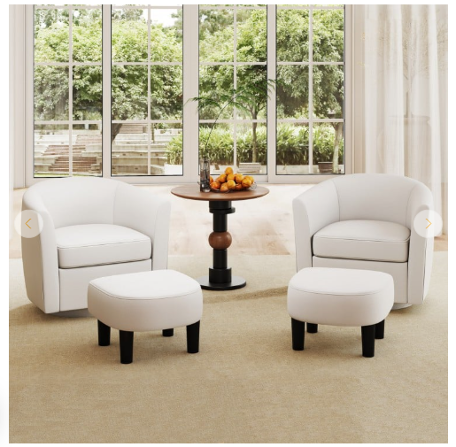 SPECIAL - Modern Club Swivel Accent Chair with Ottoman Footrest Curved Backrest (Cream White) [See Description]