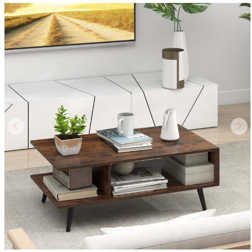 Mid Century Modern Rectangle Coffee Table 2-Tier -Rustic Brown (Assembled)