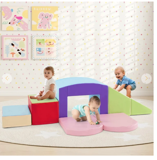 6 Pieces Foam Climbing Blocks Soft Play Climbing for Toddlers with Tunnel (Customer Return)