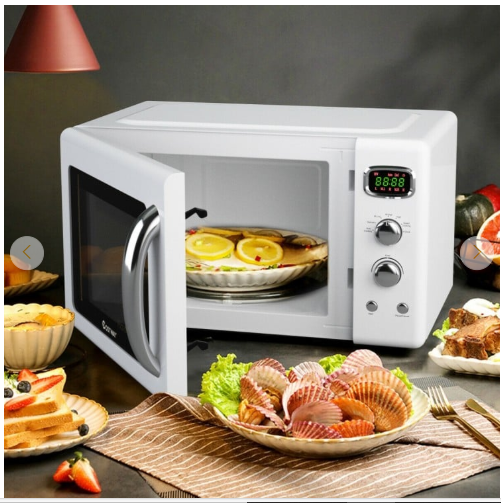 0.9 Cu.ft Retro Countertop Compact Microwave Oven-White