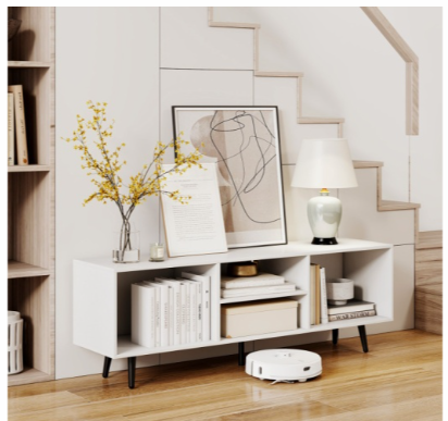 47.5 Inches Tv Stand For 55-Inch Tv With Compartments And Metal Legs-White