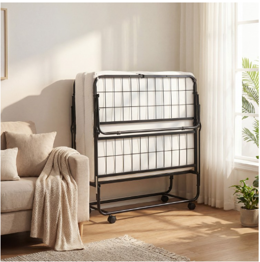 Twin Size Folding Bed with 5-inch Mattress and Metal Frame for Apartment