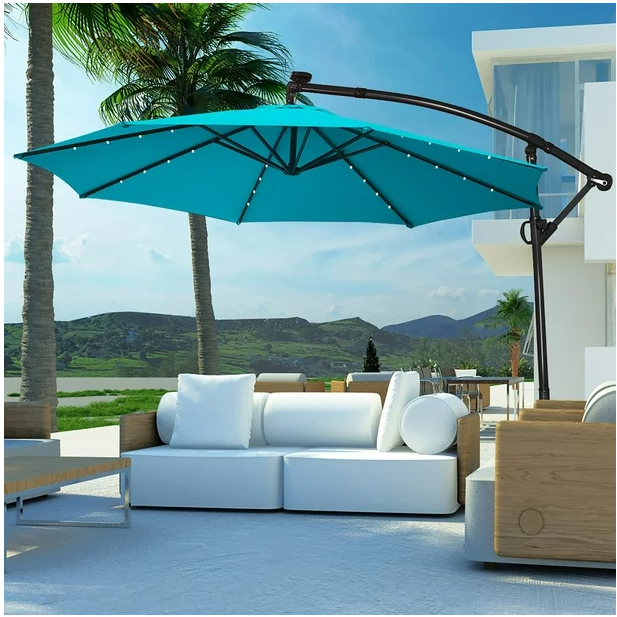 10 ft 360° Rotation Solar Powered LED Patio Offset Umbrella -Turquoise