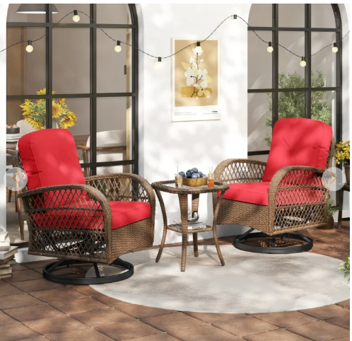 3 Pieces Outdoor Swivel Rocker Set with Small Side Table (Fully Assembled)