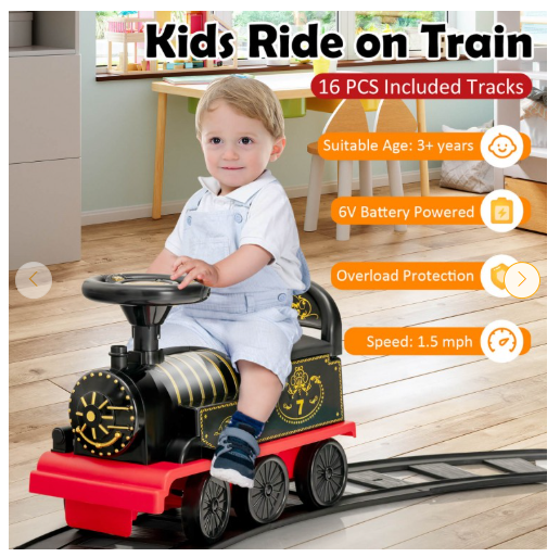 6V Electric Kids Ride On Car Toy Train with 16 Pieces Tracks-Black