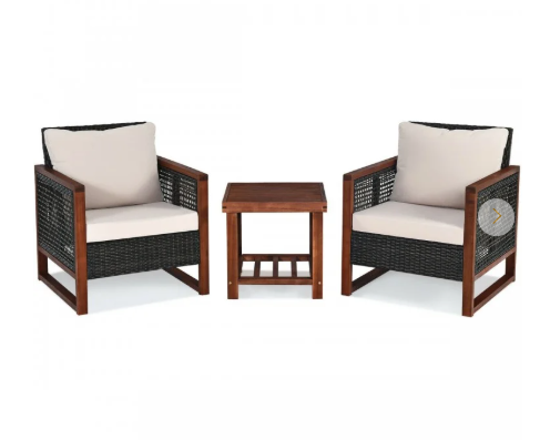 3 Pieces Acacia Wood Patio Furniture Set with Coffee Table (Assembled)