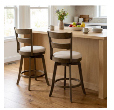 Set of 2, 24.5 Inch Swivel Barstools Set with Backrest - Ash (Assembled) [See Description]