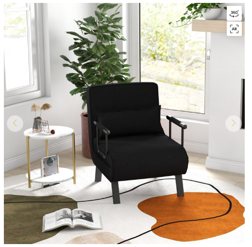 Folding 6 Position Convertible Sleeper Bed Armchair Lounge Couch- Black (See description)