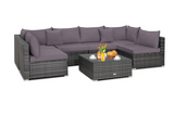 7 Pieces Patio Rattan Furniture Set Sectional Sofa Garden -Gray - 3 Boxes, Unassembled