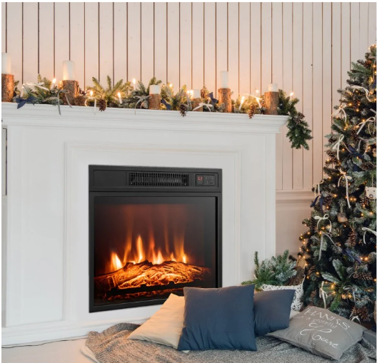 18 Inch Electric Fireplace Inserted with Adjustable LED Flame-Black
