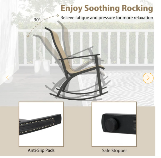 Heavy-Duty Rocking Bistro Chairs and Table Set -Brown