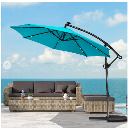 Tax Free - 10 Feet Patio Offset Umbrella with 32 Solar-Powered LED Lights-Turquois (Assembled)