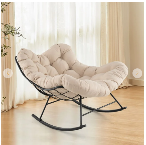 Oversized Egg Papasan Chair with Padded Cushion - Beige (Assembled)