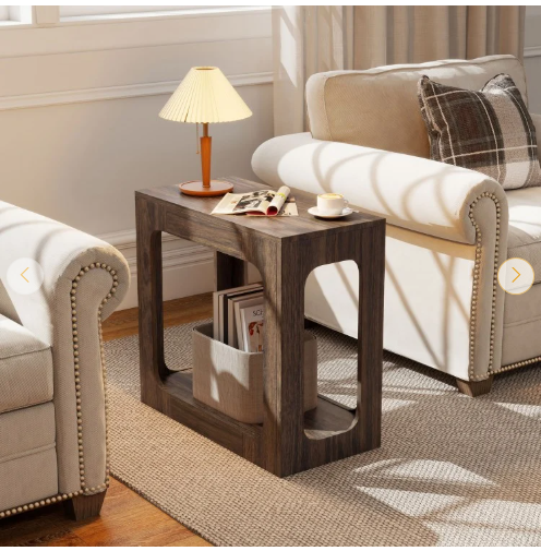 Set of 2, 2-Tier End Table with Storage Shelf for Living Room - Wallnut - Assembled
